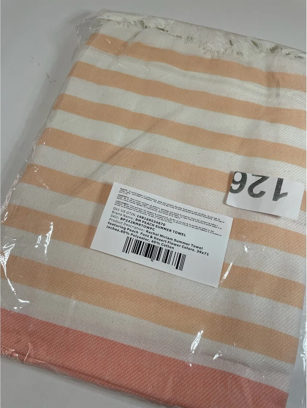 Rachel Miriam Positano Turkish Beach Towel Peach Striped Fringe NWT/NIP